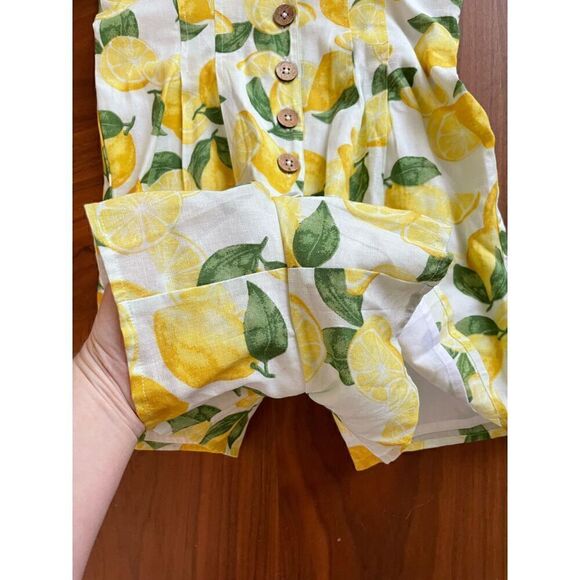 BCBGeneration womens Button Front Flutter Sleeve Romper -Lemon print - Picture 5 of 7